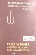 Werner-Fritz Werner-Fritz Werner, Type 2.202 Horizontal Milling Machin, Instructions & Parts Manual-Type 2.202-02